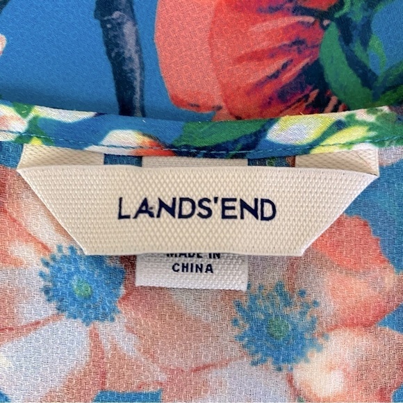 Lands’ End Blue Floral Semi Sheer Swim Cover Up Size L - Picture 6 of 9